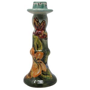 Mayolica Santa Rosa Ceramic Floral Butterfly Painted Taper Candleholder 8.5"